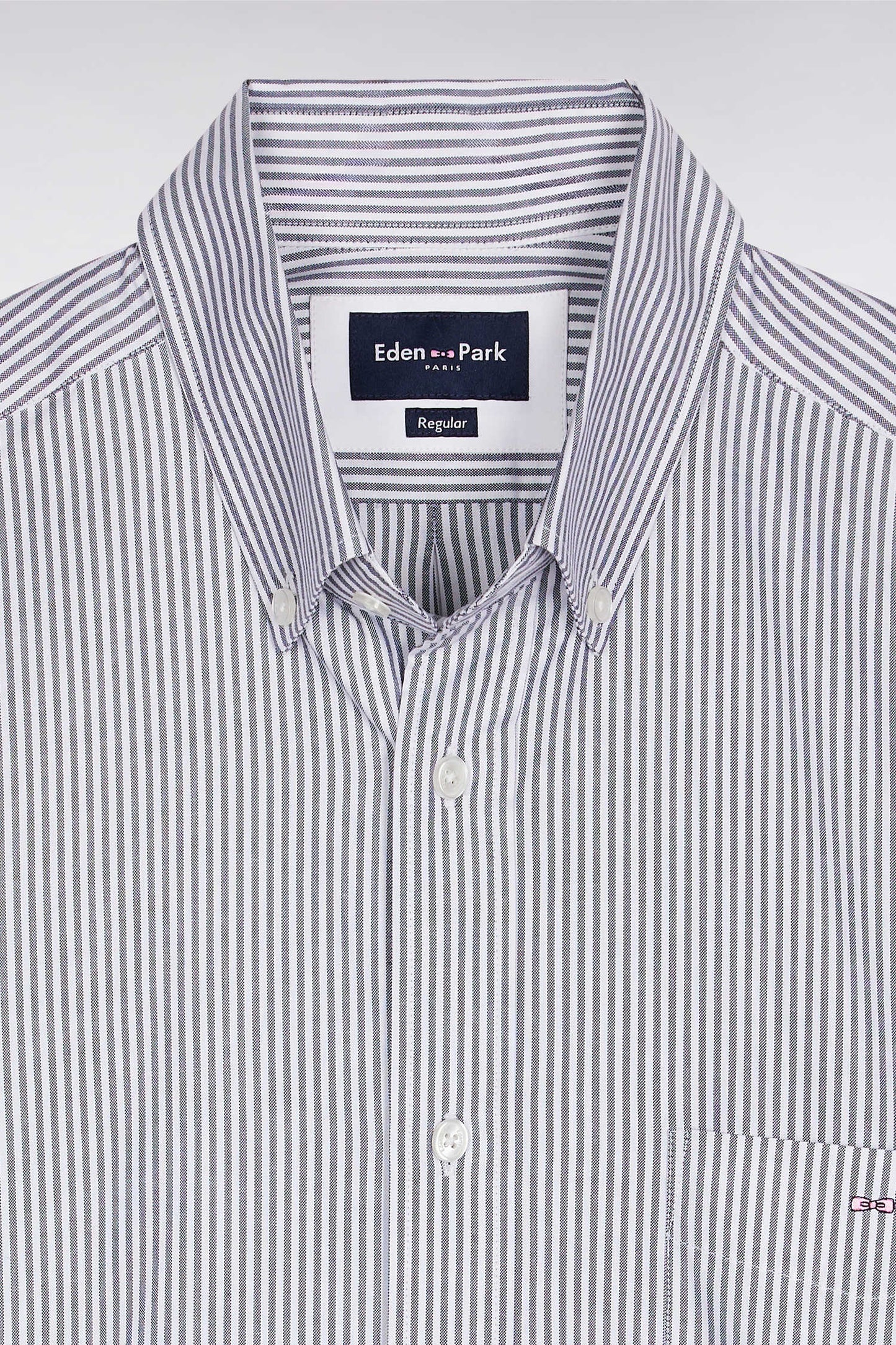 Navy cotton striped shirt, straight cut