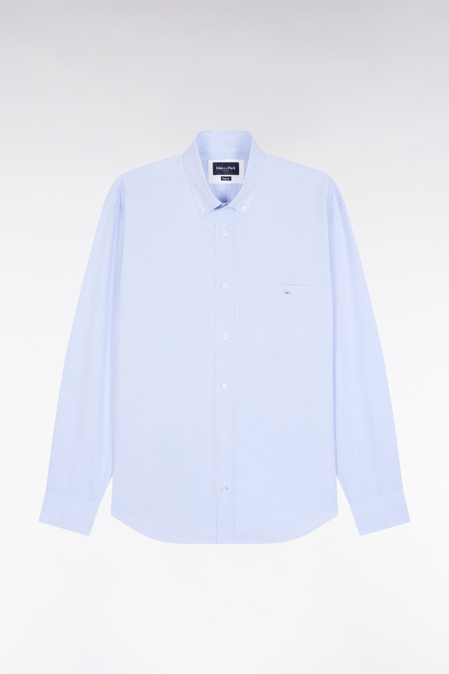 Chemise en coton ciel à micro-motifs jacquard coupe droite