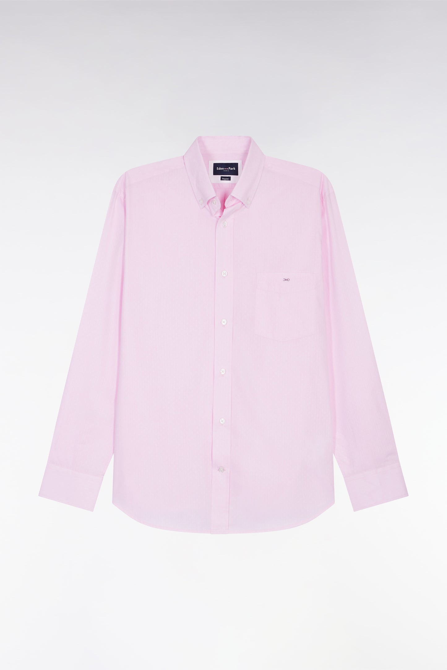 Chemise en coton rose à micro-motifs jacquard coupe droite