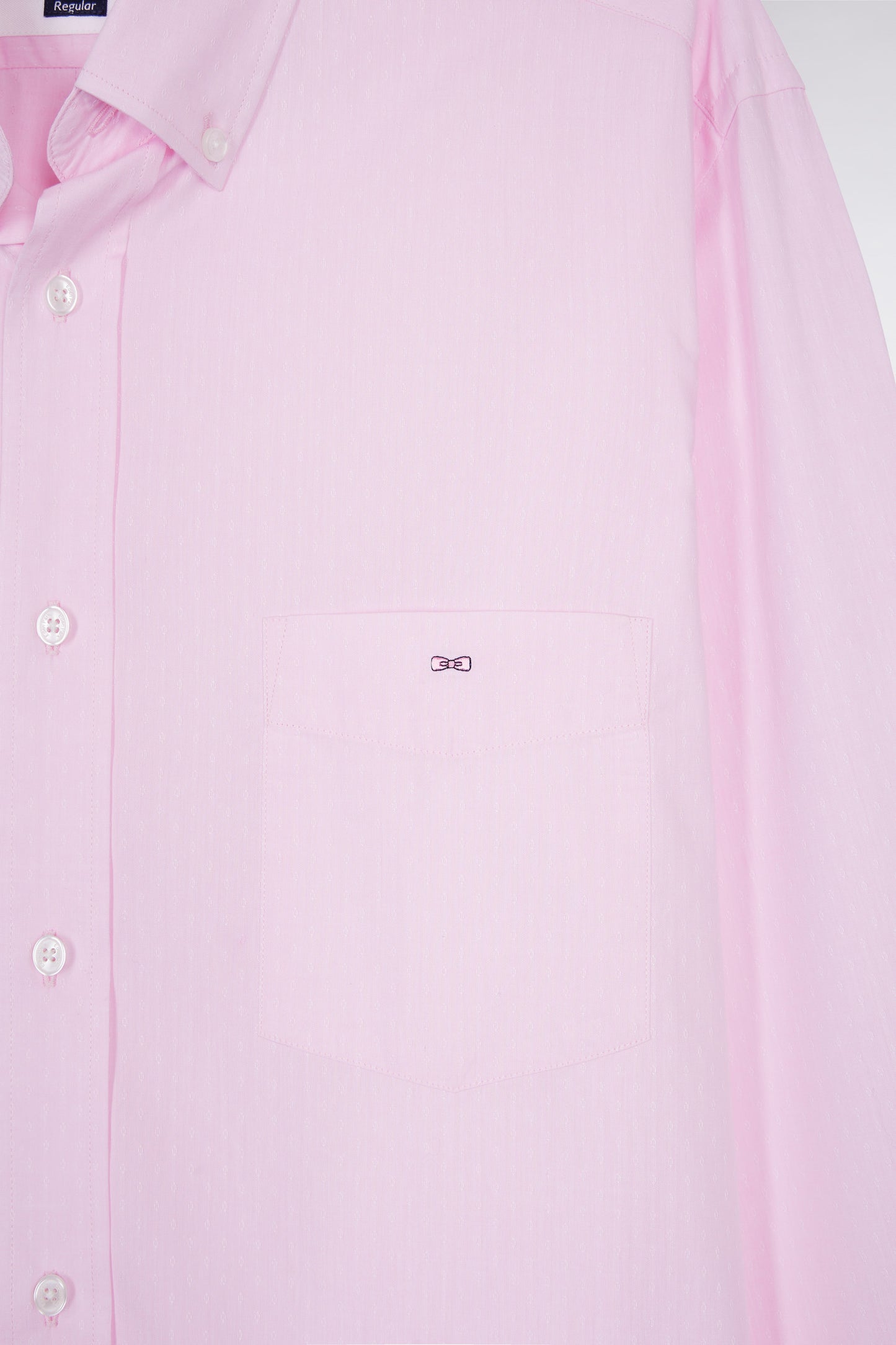 Chemise en coton rose à micro-motifs jacquard coupe droite