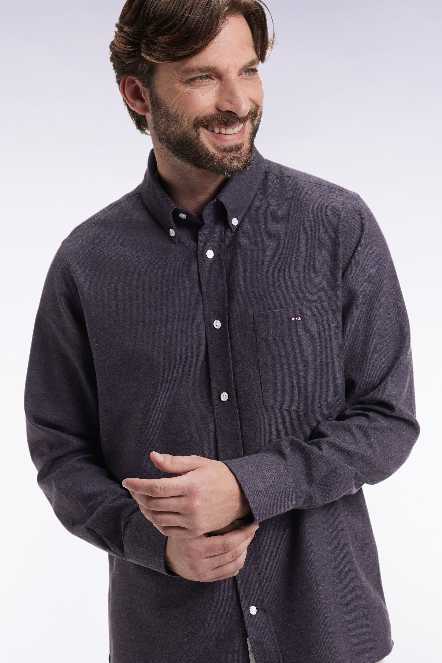 Dark grey straight-cut flannel shirt
