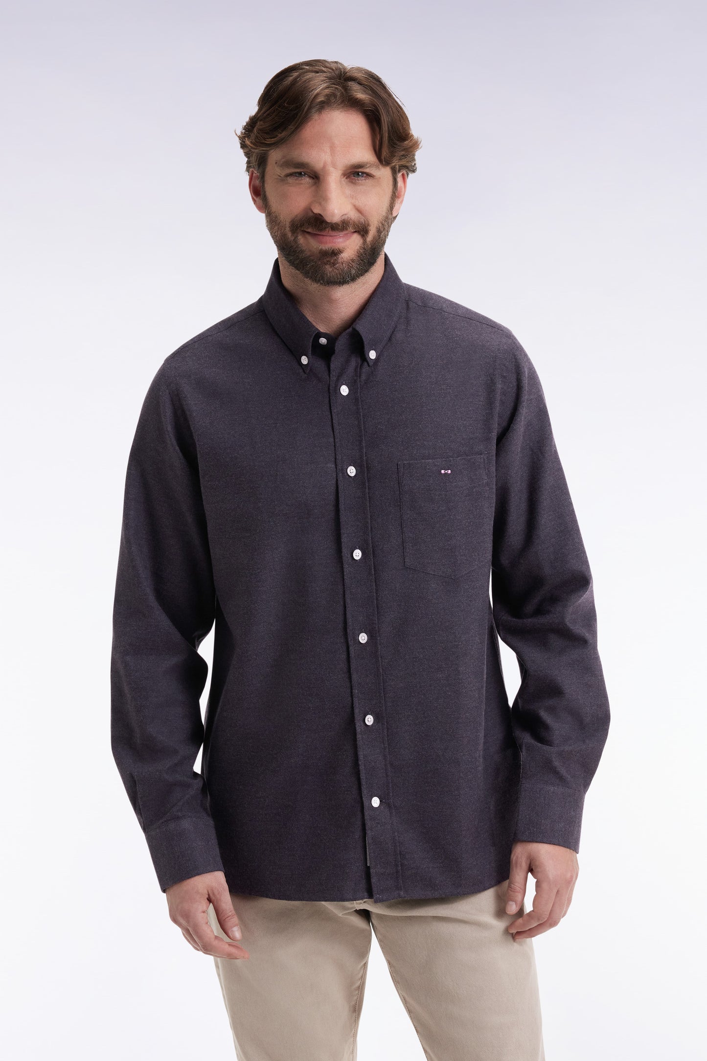 Dark grey straight-cut flannel shirt