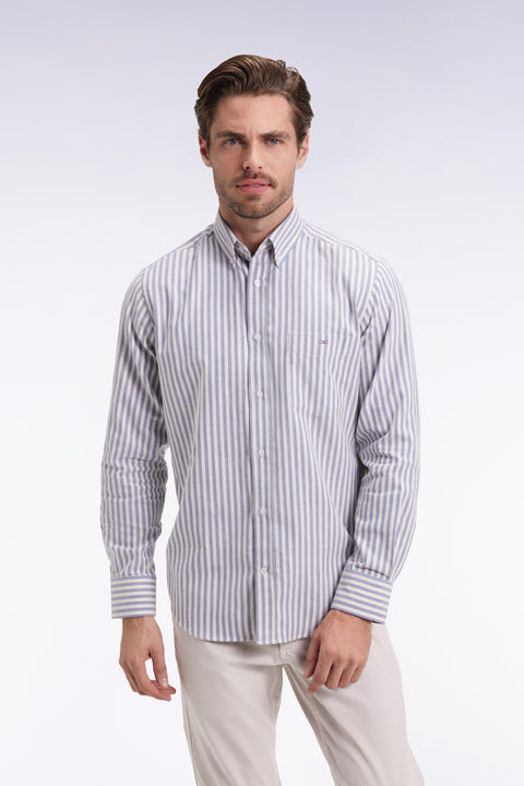 Pima cotton shirt with blue and white stripes - Image 3