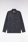 Navy cotton shirt with floral print, straight cut