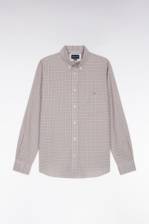 Beige check cotton shirt, straight cut - Image 2
