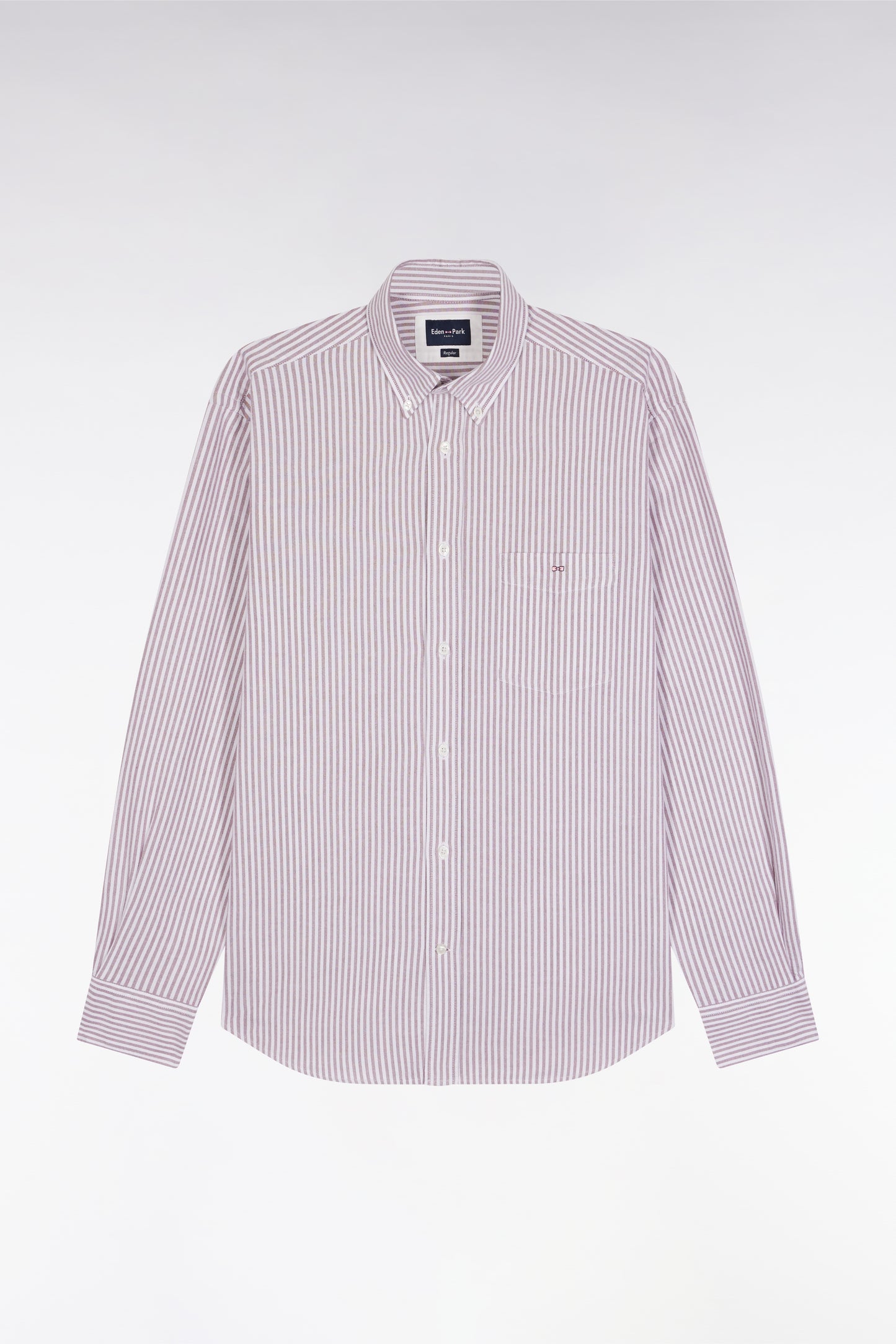 Chemise en popeline de coton rayée bordeaux coupe droite