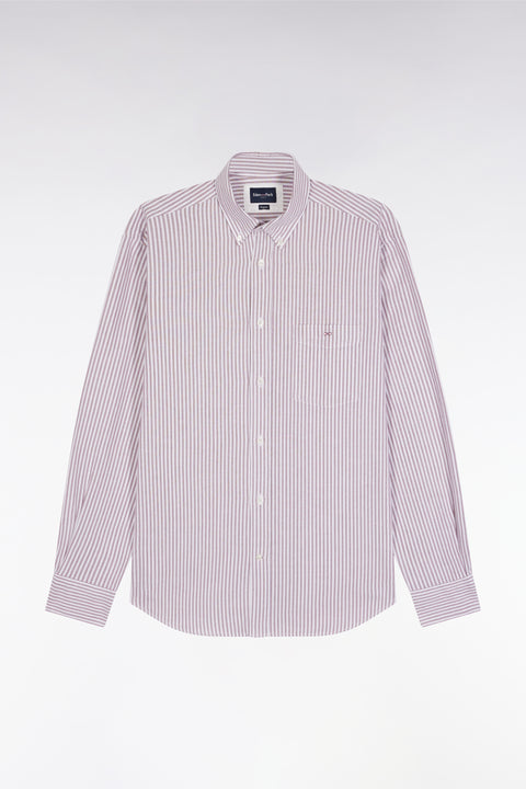Straight-cut burgundy striped cotton poplin shirt - Image 2