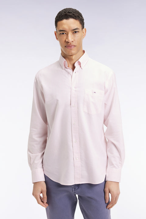 Pink striped cotton poplin shirt, straight cut - Image 3