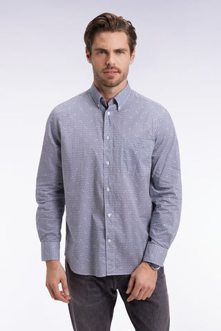 Blue cotton micropattern shirt, straight cut