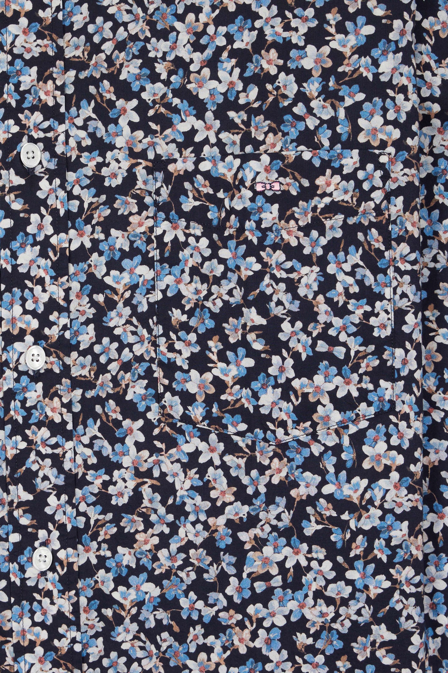 Chemise en popeline de coton à micro-motifs fleurs bleu coupe droite