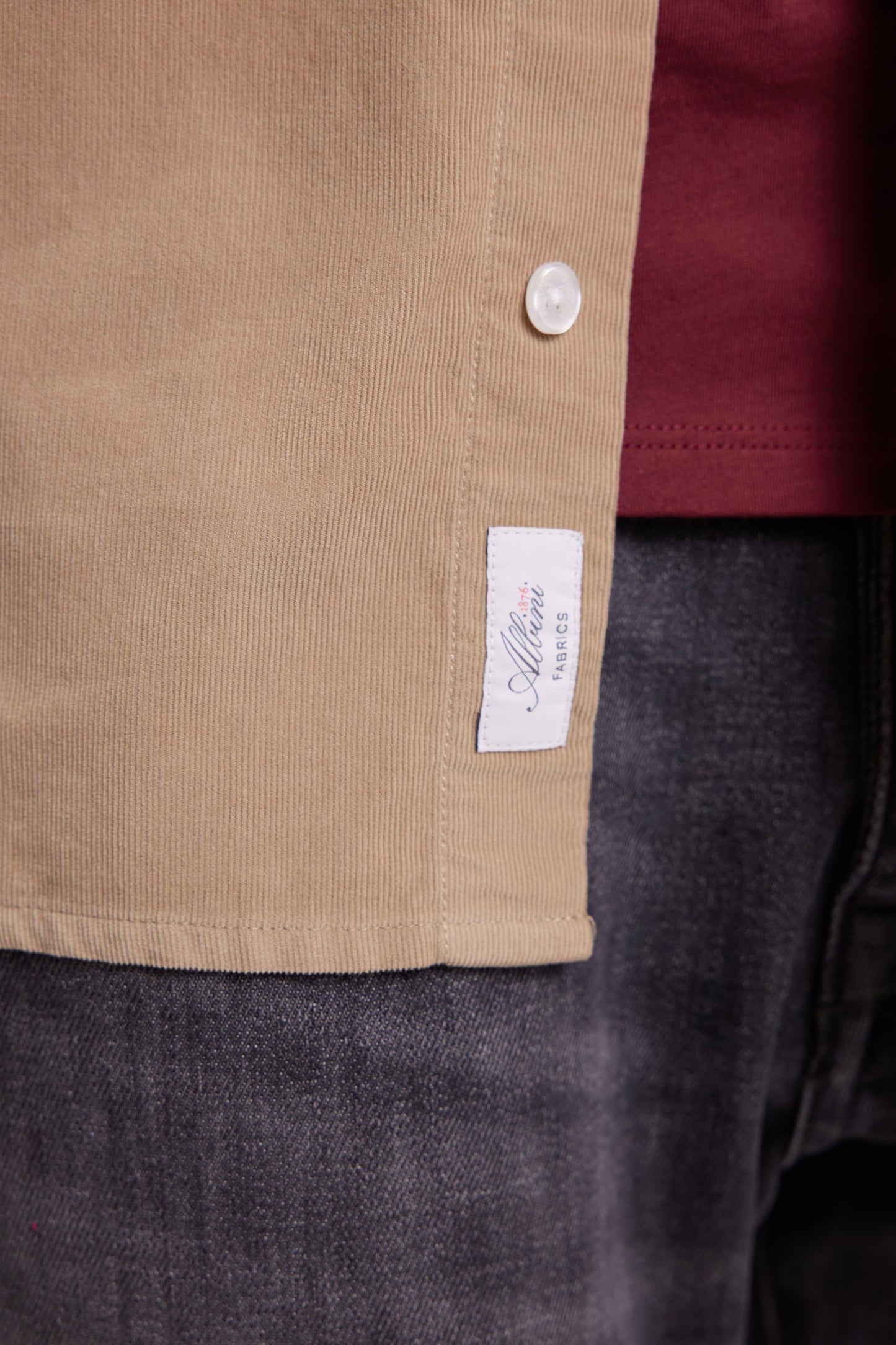 Beige straight-cut velvet shirt