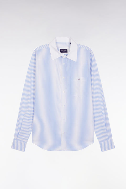 Chemise en popeline de coton rayée ciel et blanche coupe slim - Image 2