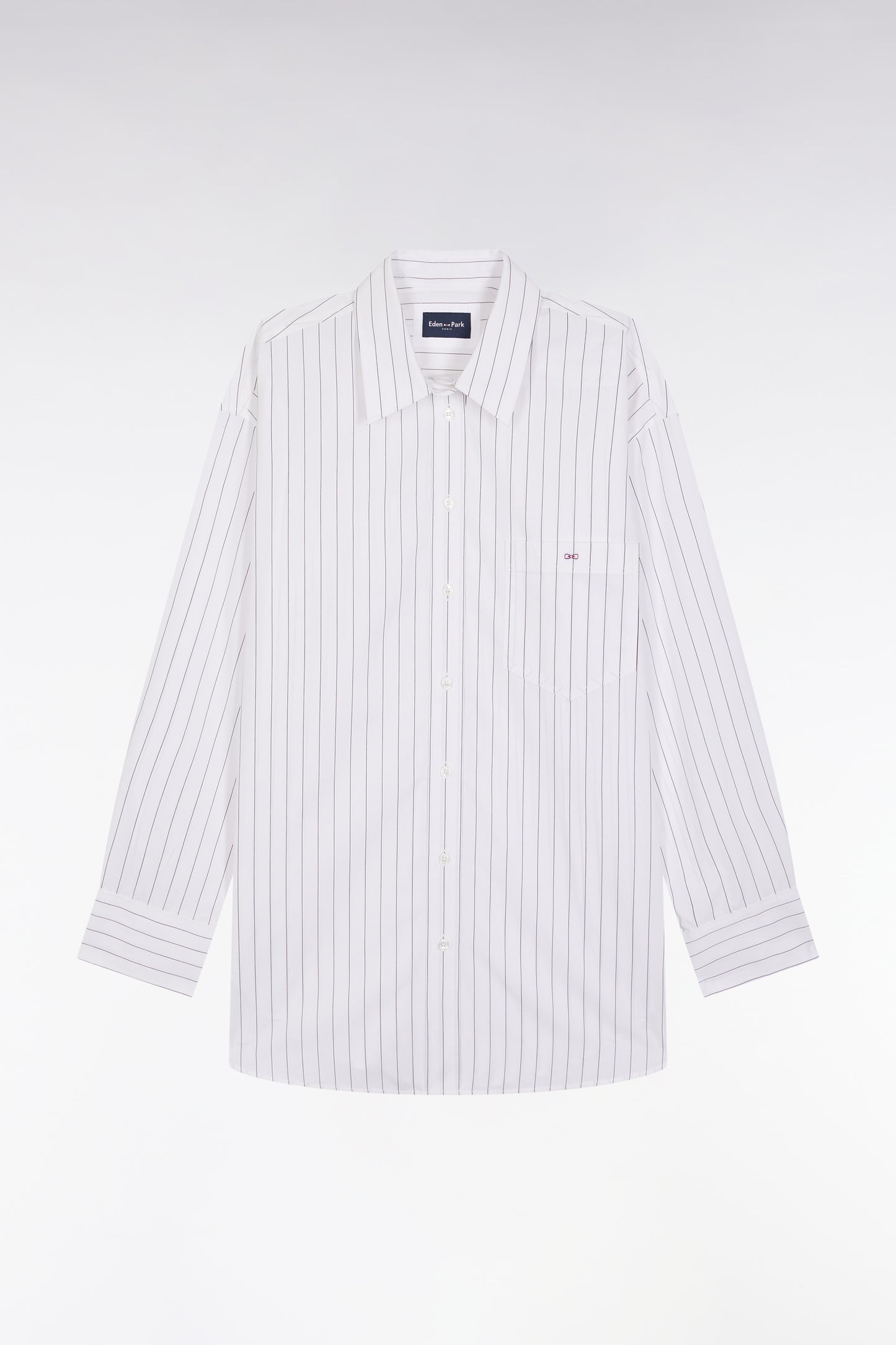 White cotton poplin shirt with tennis stripes, oversized cut