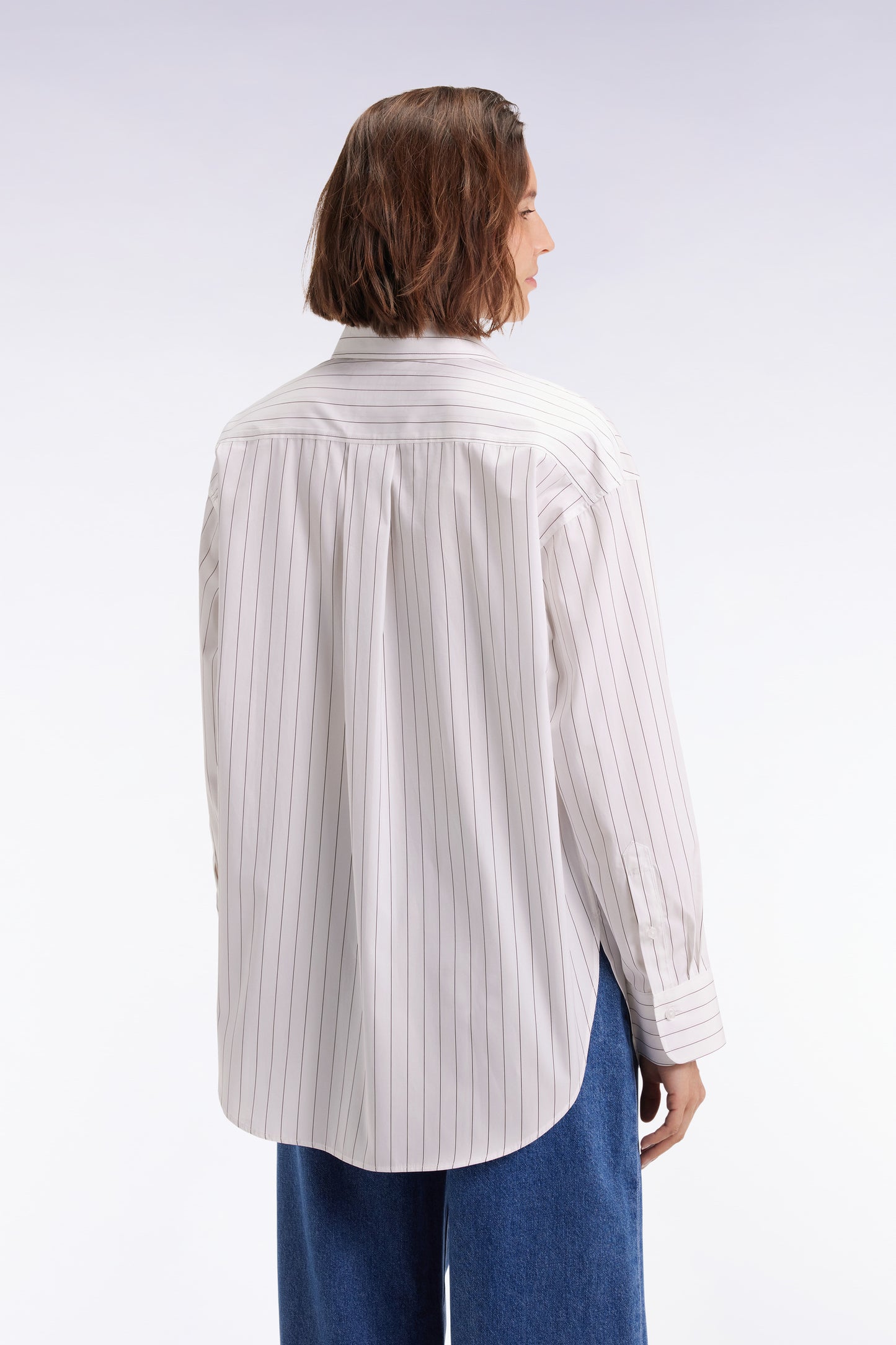 White cotton poplin shirt with tennis stripes, oversized cut