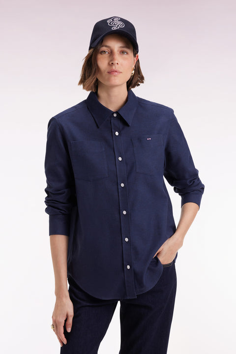 Chemise en popeline de coton marine coupe Relaxed - Image 1