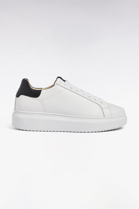White and navy grained leather low-top sneakers - Image 1