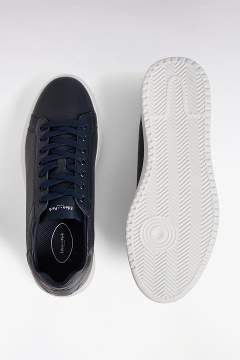 Low sneakers in navy grained leather - Image 2