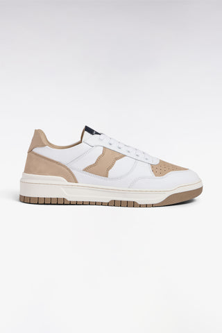 Two-tone leather and suede sneakers in beige and white