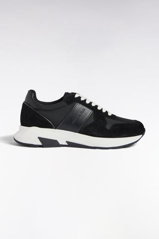 Black leather multi-material sneakers