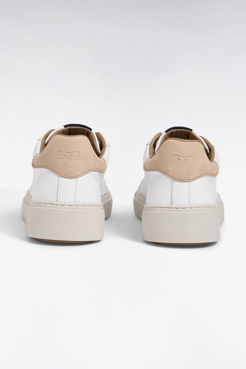Two-tone low-top sneakers in white leather and sand suede - Image 3