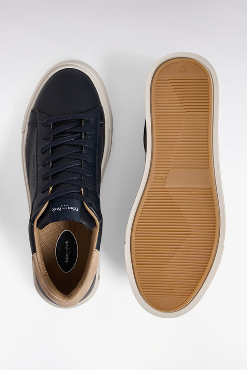 Two-tone low-top sneakers in navy leather and sand suede - Image 2