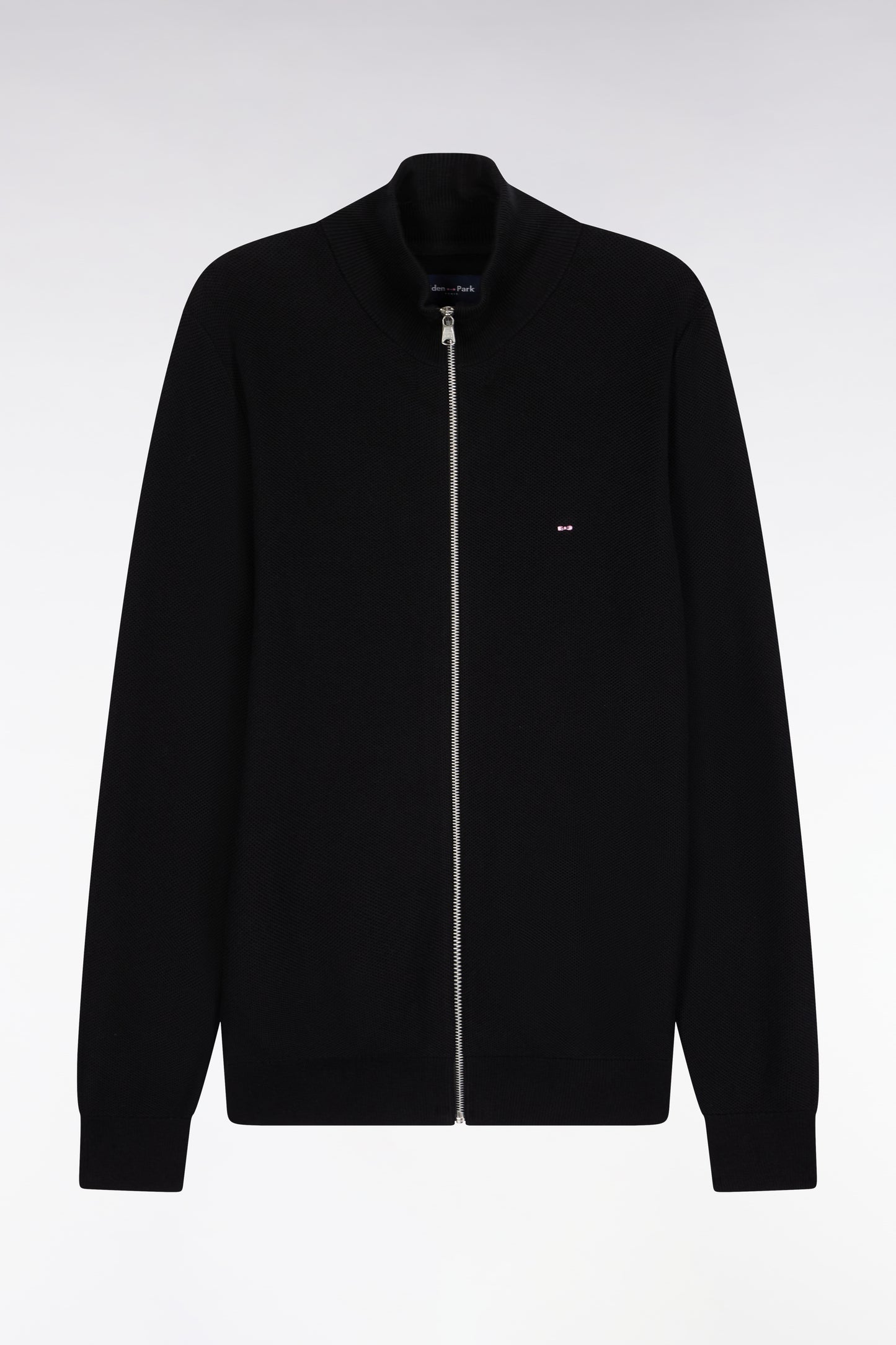 Cardigan en coton nid d'abeille noir coupe droite