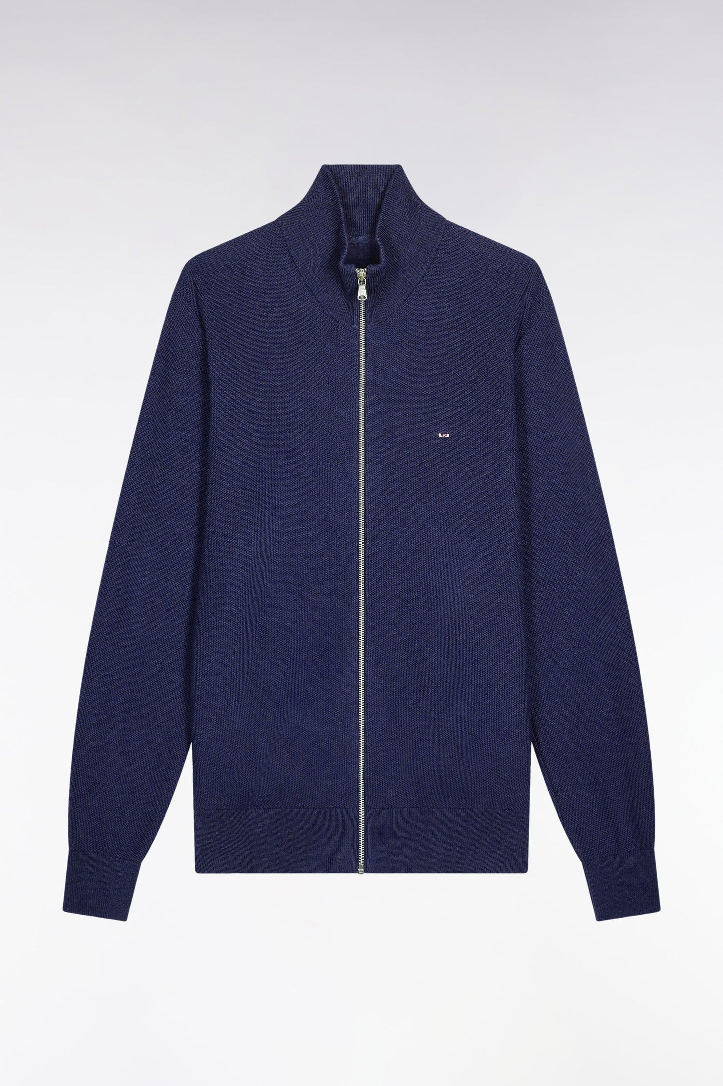 Navy honeycomb cotton cardigan, straight cut