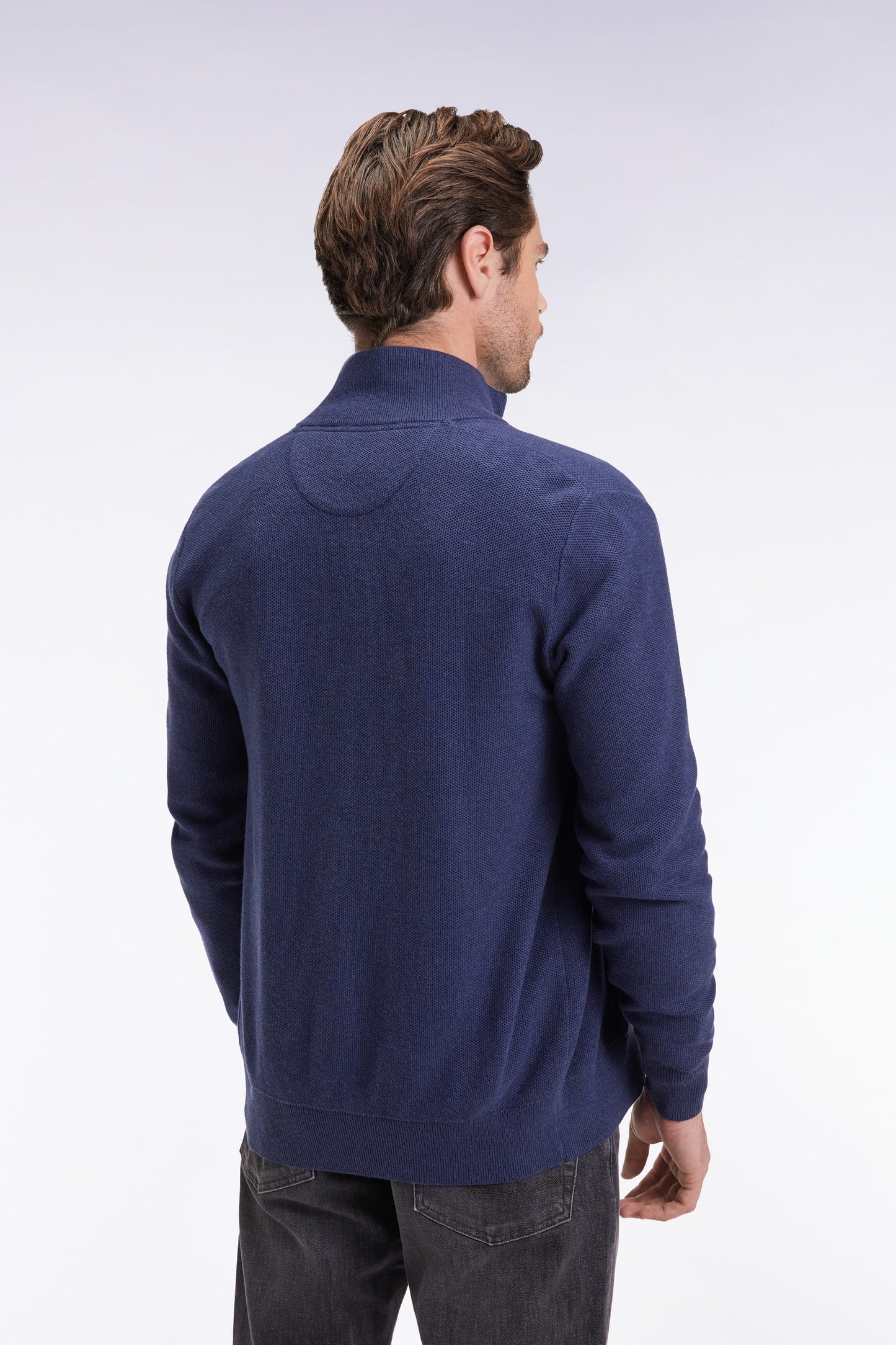 Navy honeycomb cotton cardigan, straight cut