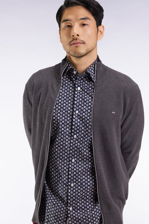 Grey honeycomb cotton cardigan, straight cut - Image 1
