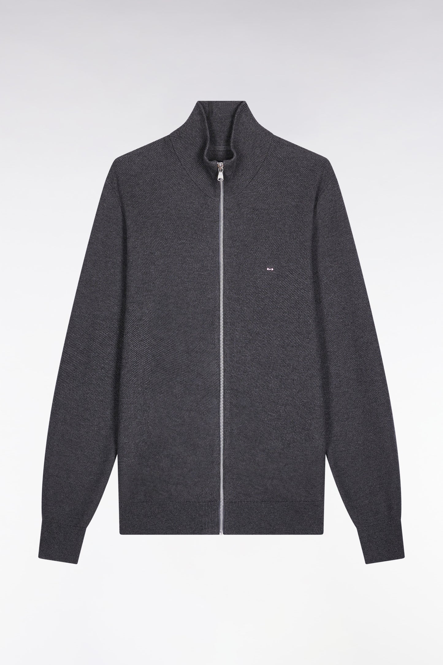 Cardigan en coton nid d'abeille gris coupe droite