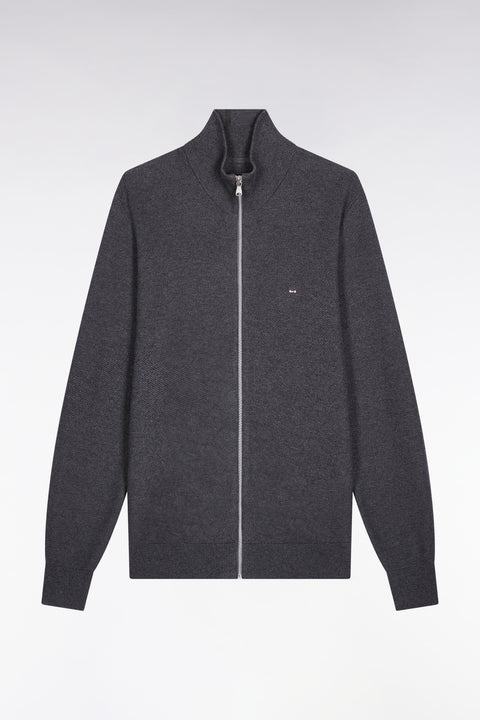 Grey honeycomb cotton cardigan, straight cut - Image 2