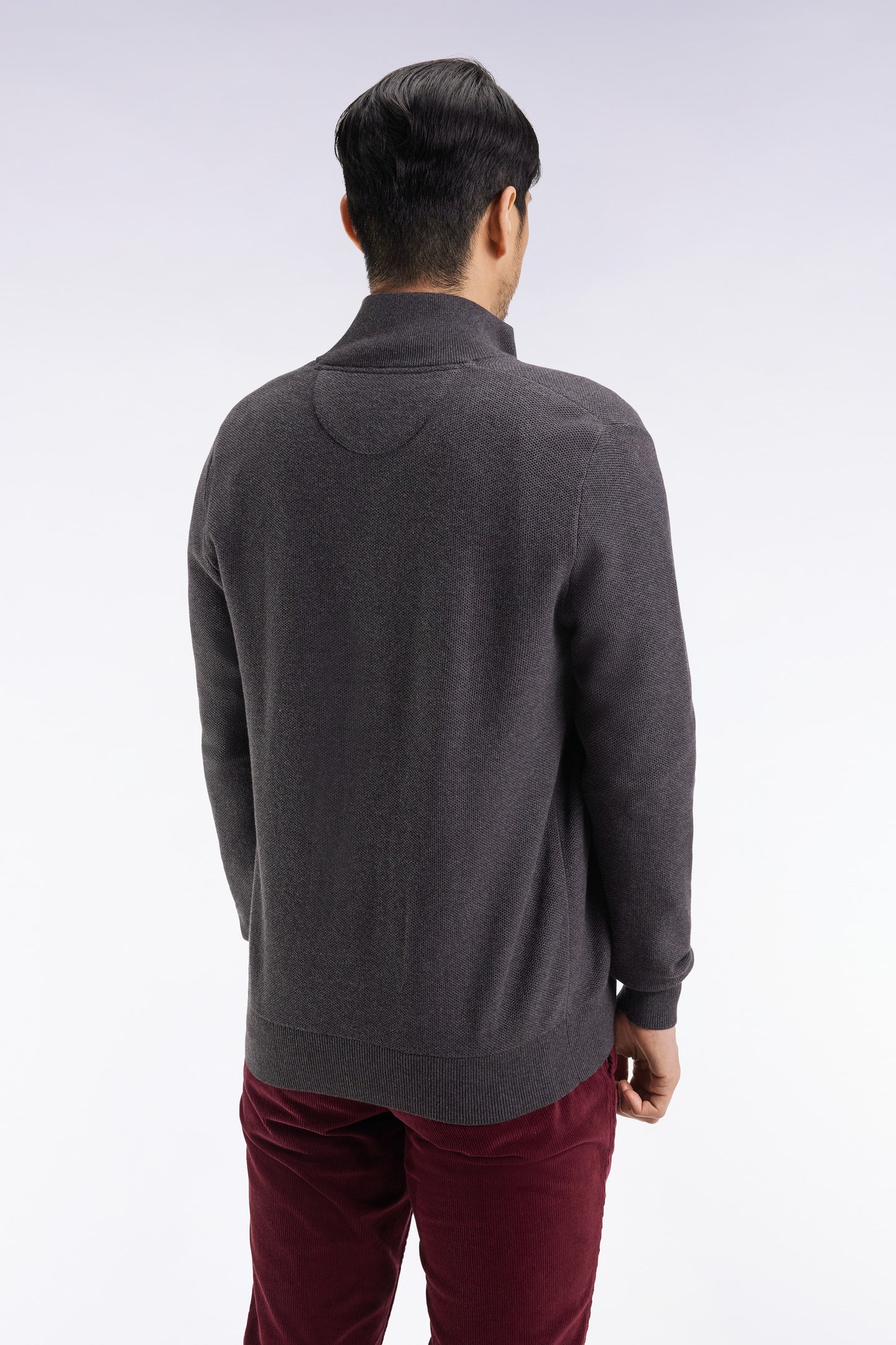 Cardigan en coton nid d'abeille gris coupe droite