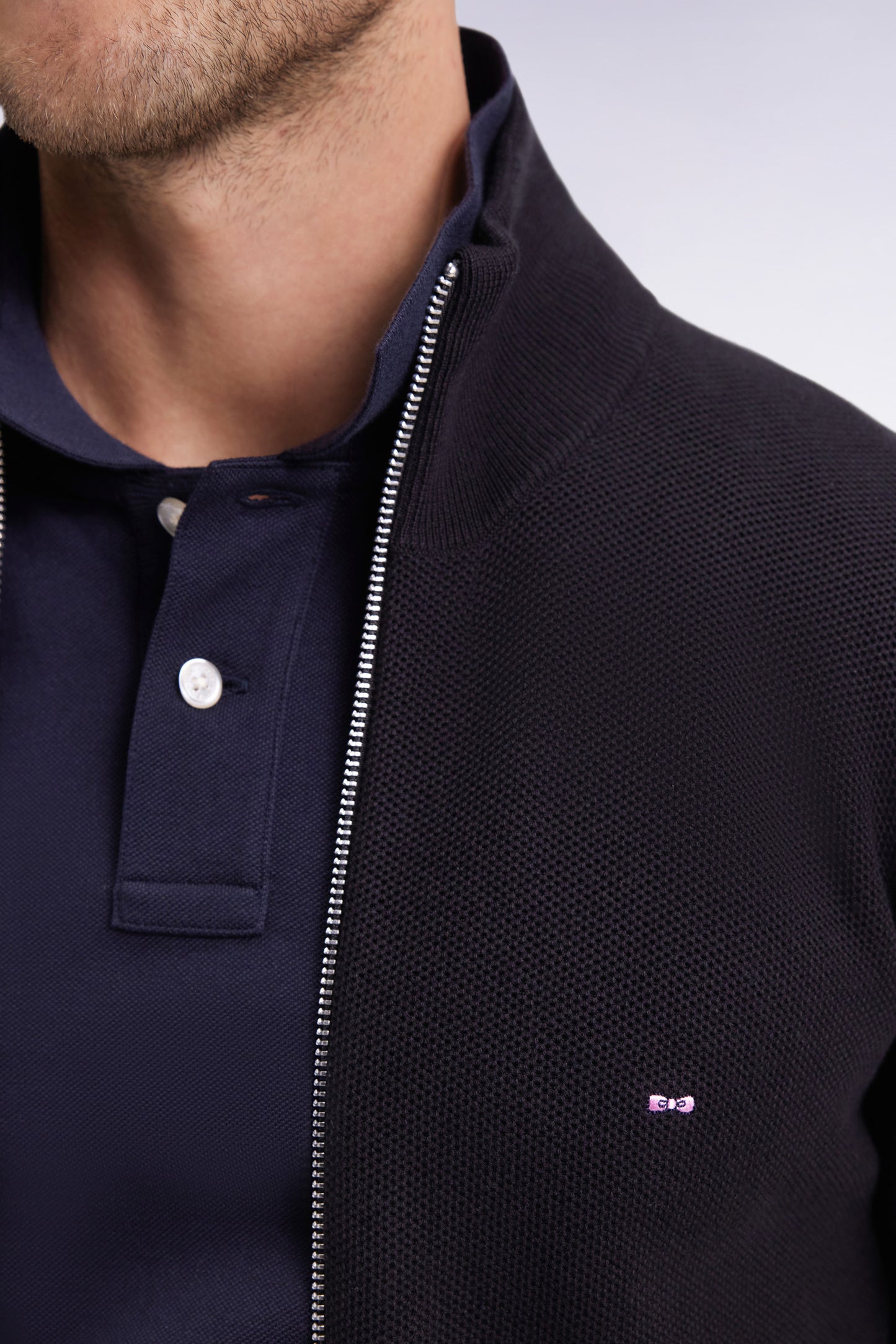 Cardigan en coton nid d'abeille noir coupe droite