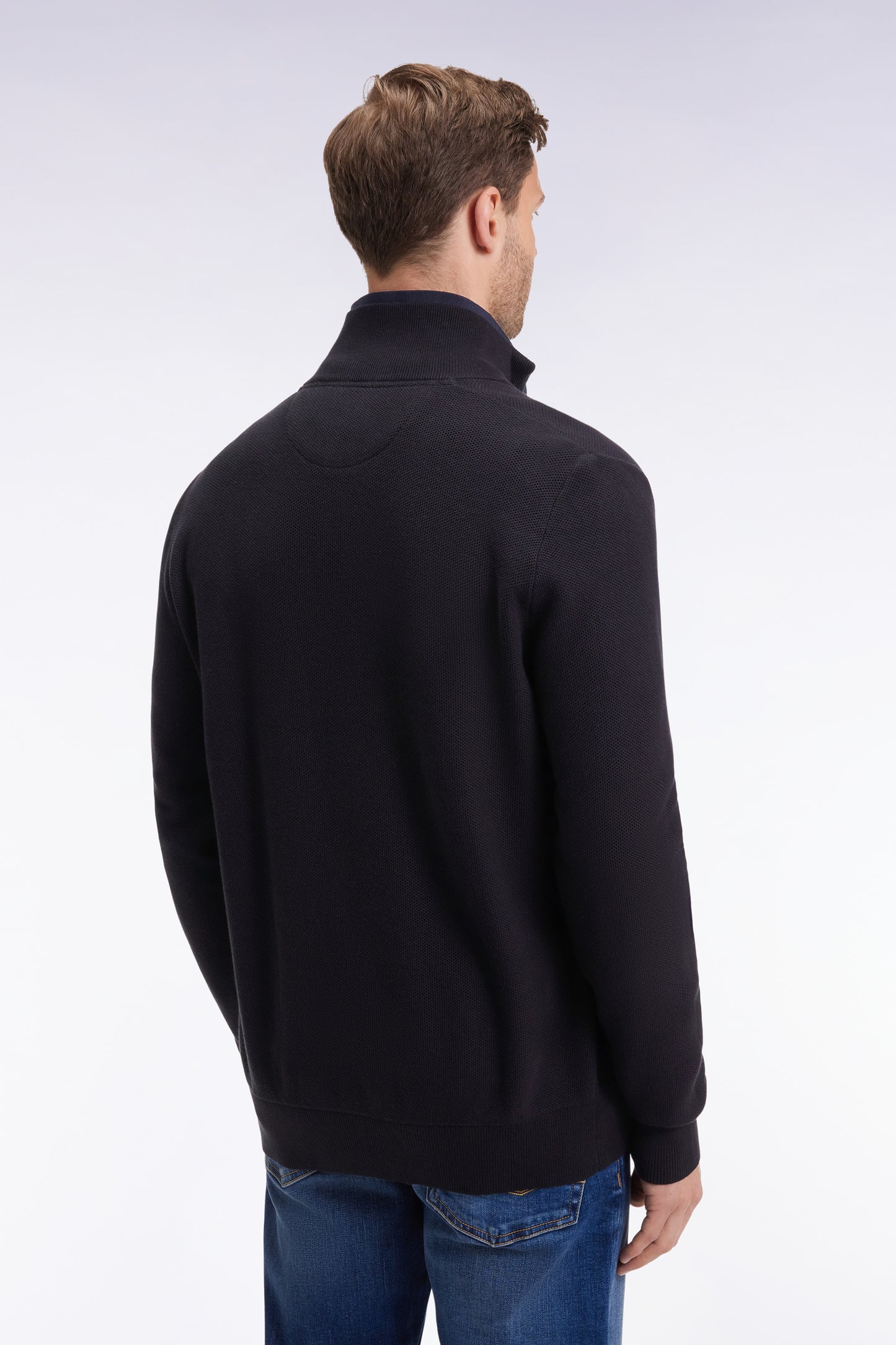 Cardigan en coton nid d'abeille noir coupe droite