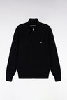 Zipped cardigan in black honeycomb cotton, straight cut