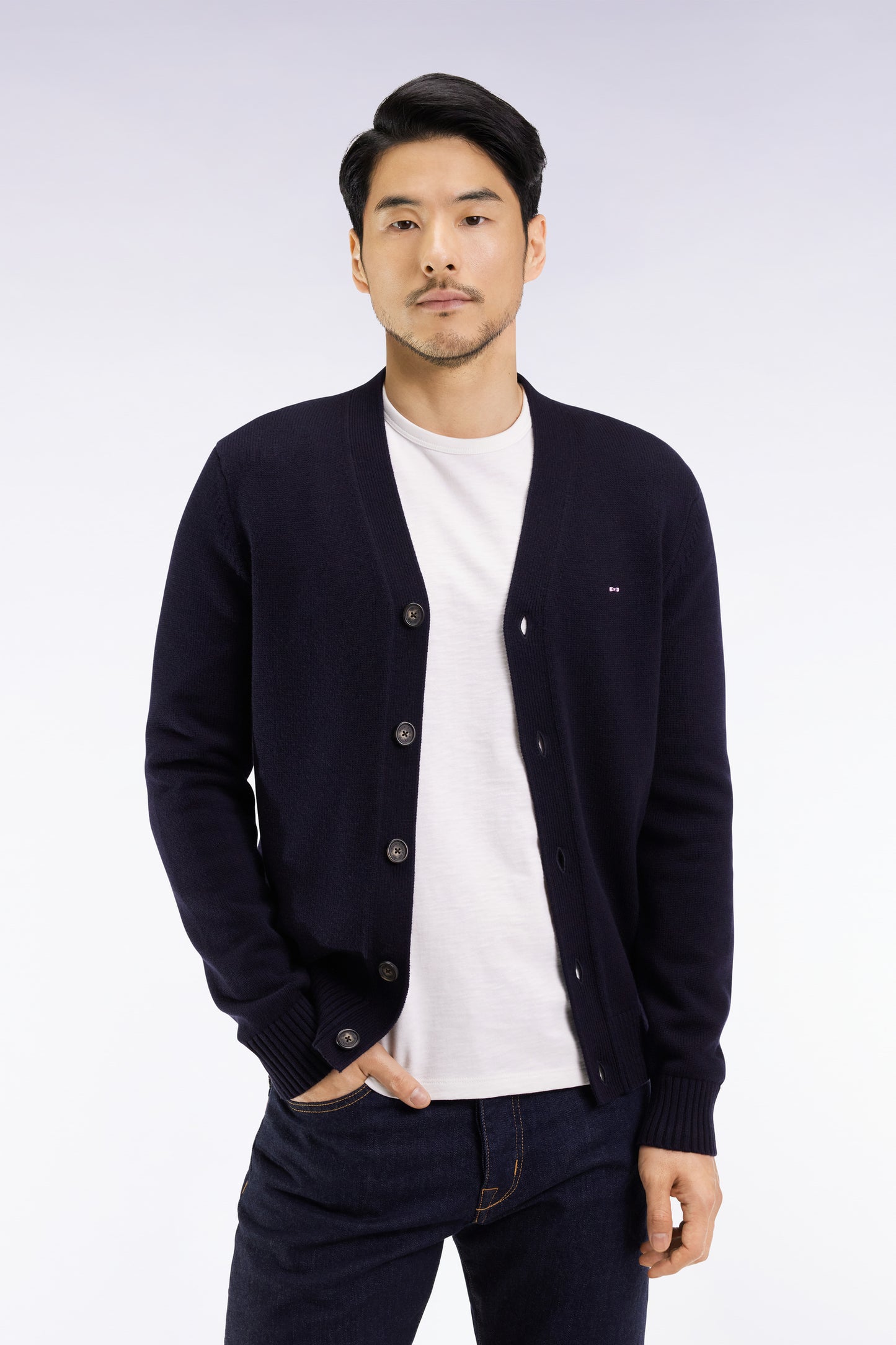 Wool and cotton navy cardigan, straight cut