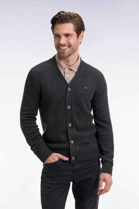 Grey wool and cotton cardigan, straight cut - Image 3