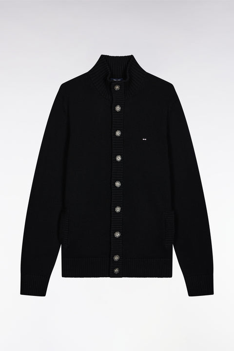 High-neck cardigan in black wool and cotton - Image 2