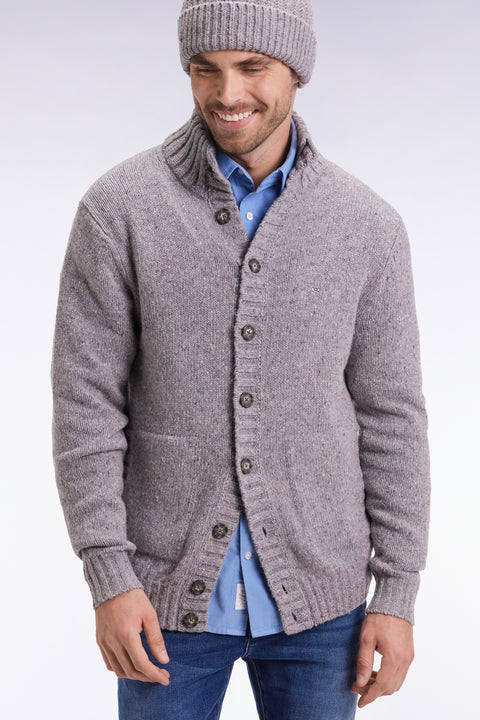 Grey cardigan in virgin wool and alpaca mix, straight cut - Image 1