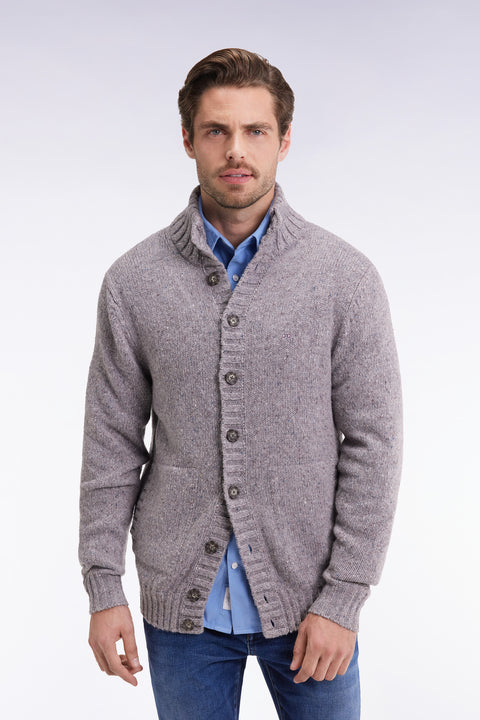 Grey cardigan in virgin wool and alpaca mix, straight cut - Image 3