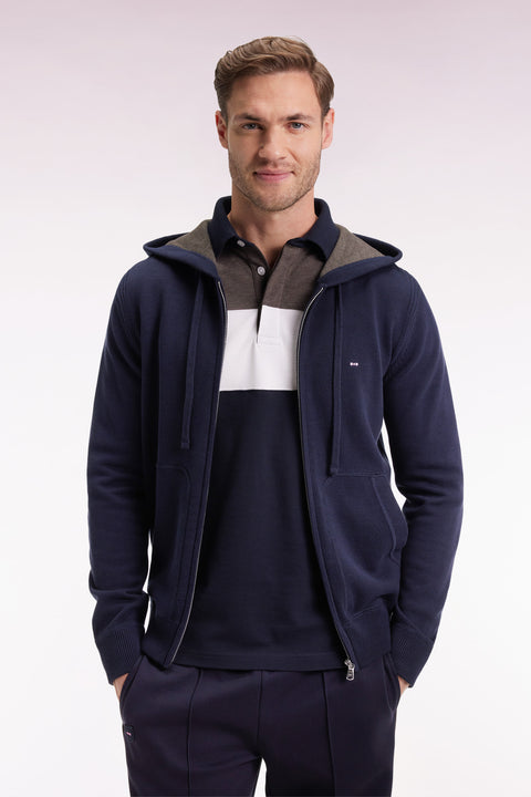 Navy cotton zip-up hoodie, straight cut - Image 3