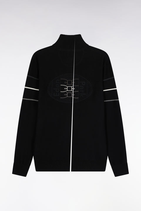 Zipped cardigan in black cotton with coloured piping, straight cut - Image 2