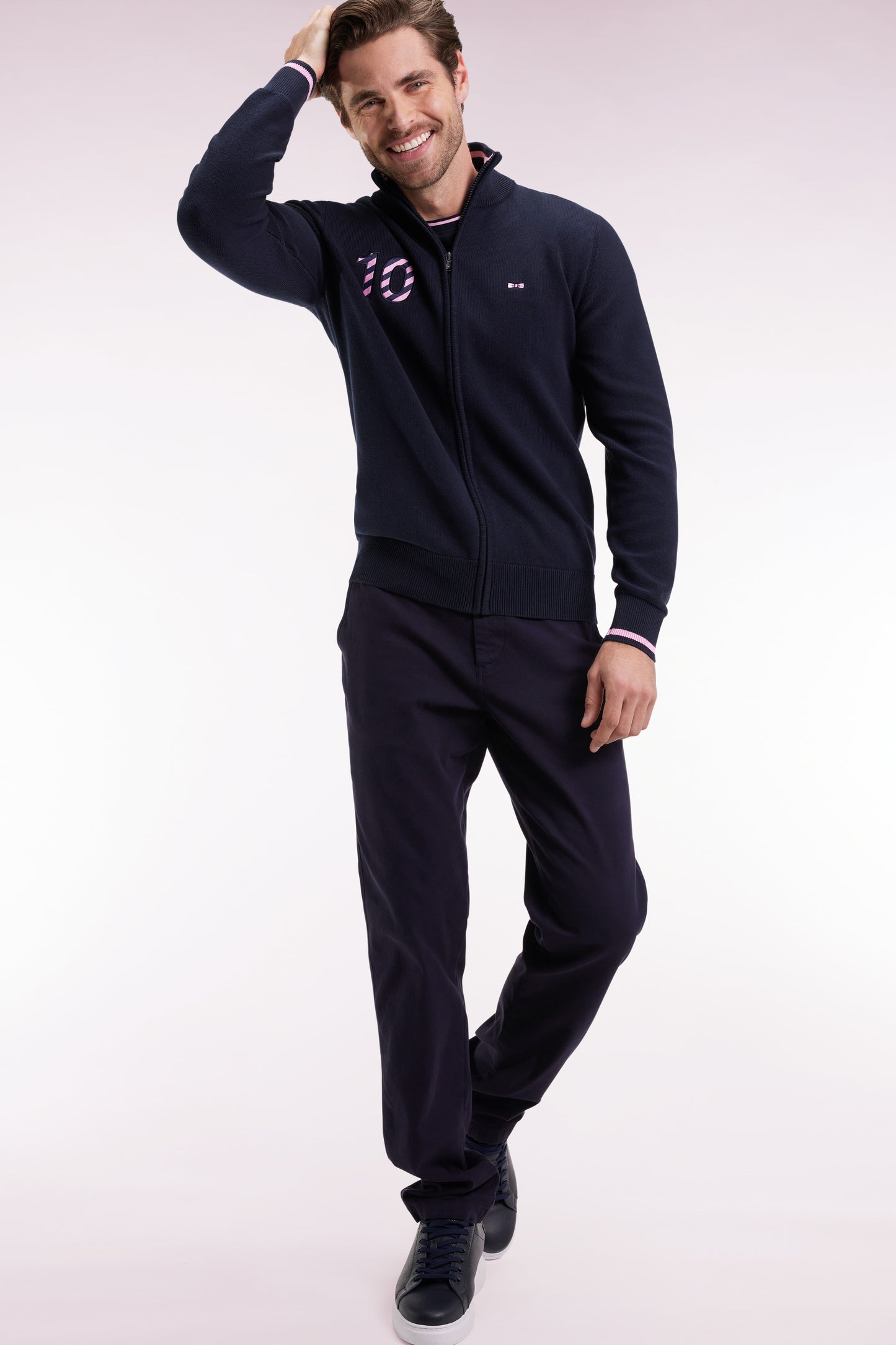 Navy cotton zipped cardigan embroidered 10 navy straight cut