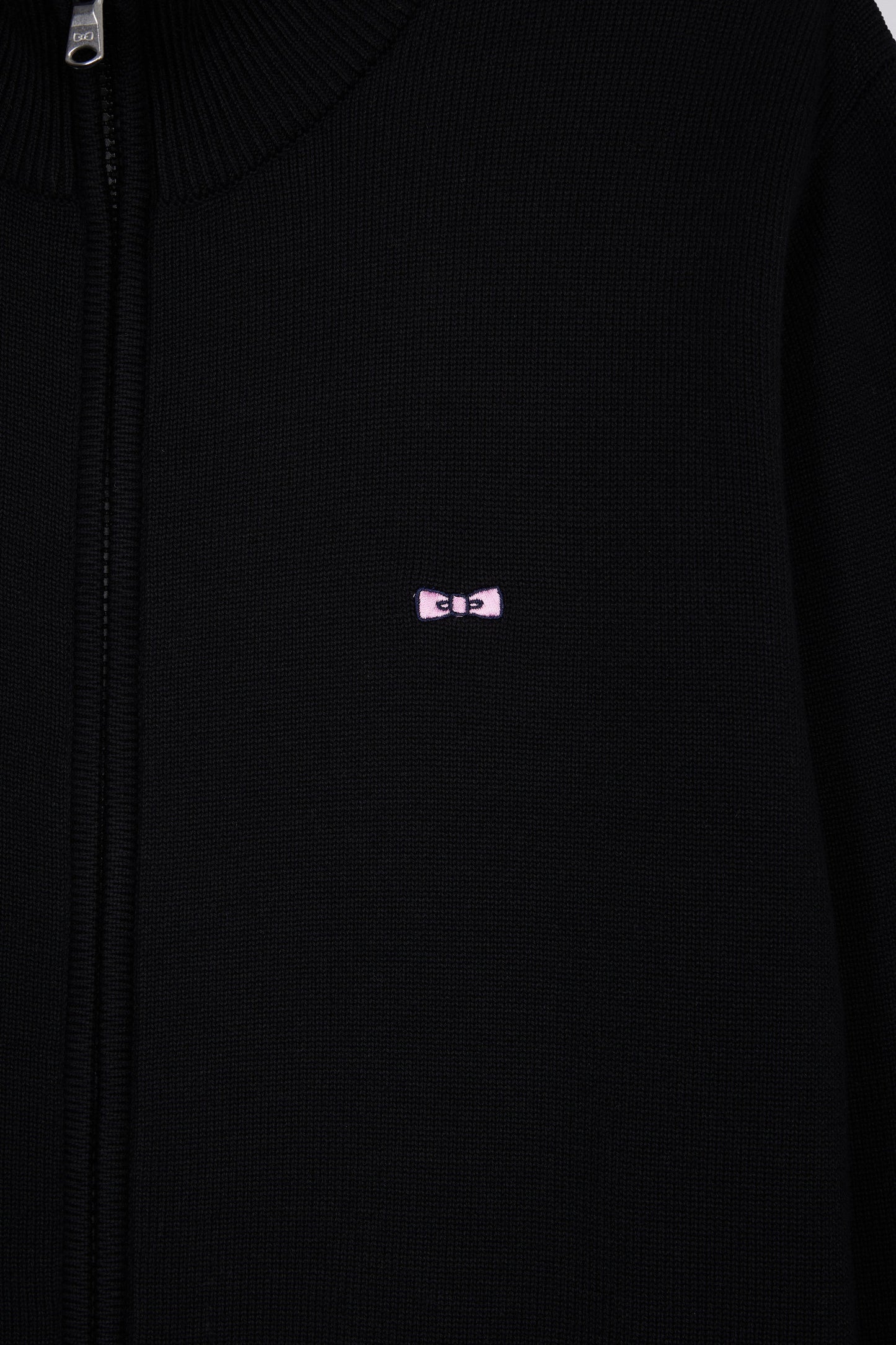 Black cotton zipped cardigan, straight cut