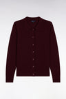 Cardigan à col classique en laine mérinos bordeaux coupe droite