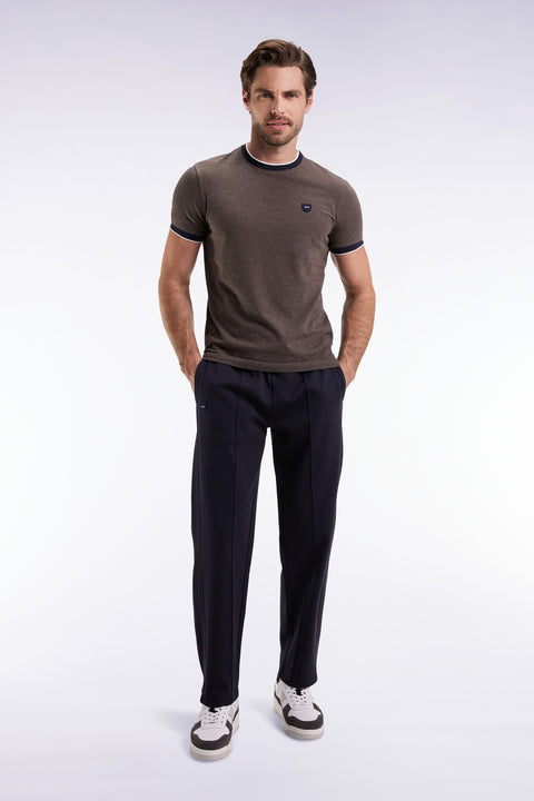 Navy brushed fleece jogging suit with piping and front pleats, straight cut - Image 3