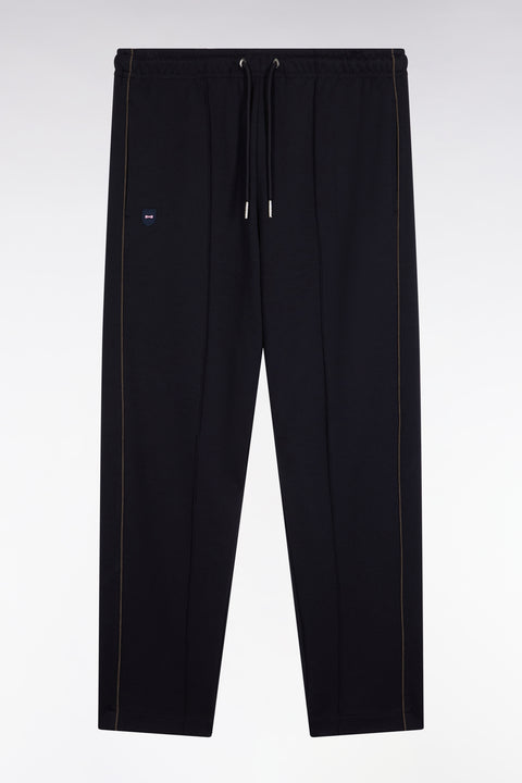 Navy brushed fleece jogging suit with piping and front pleats, straight cut - Image 2