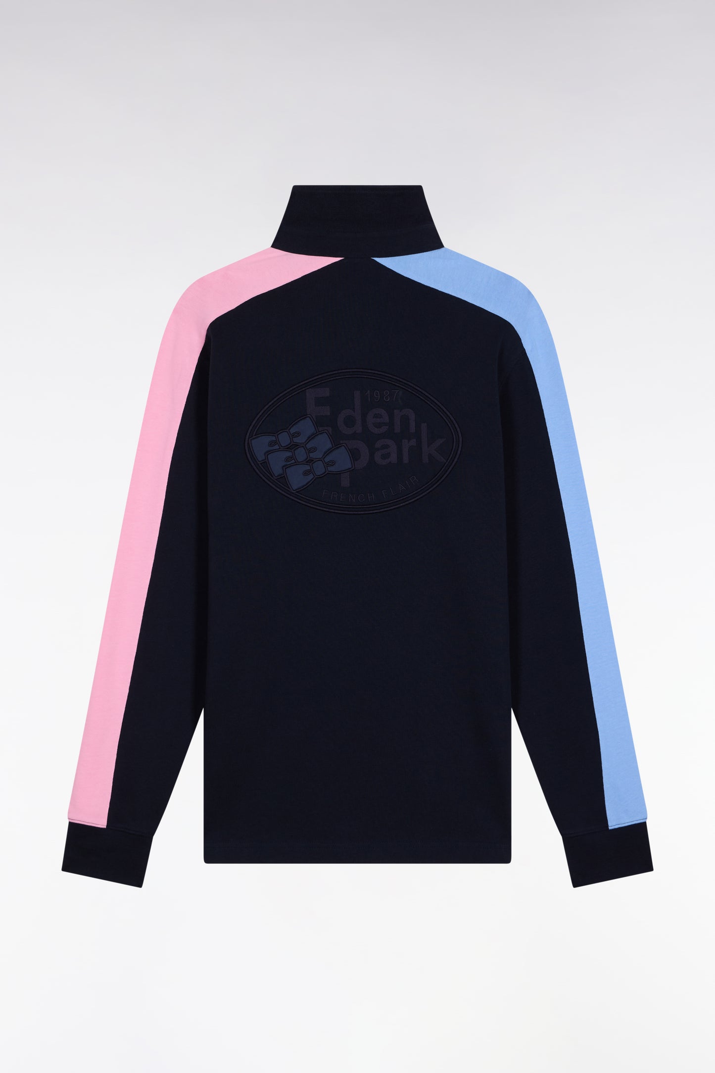 Long-sleeved jersey in thick cotton jersey with contrasting sleeves, straight cut