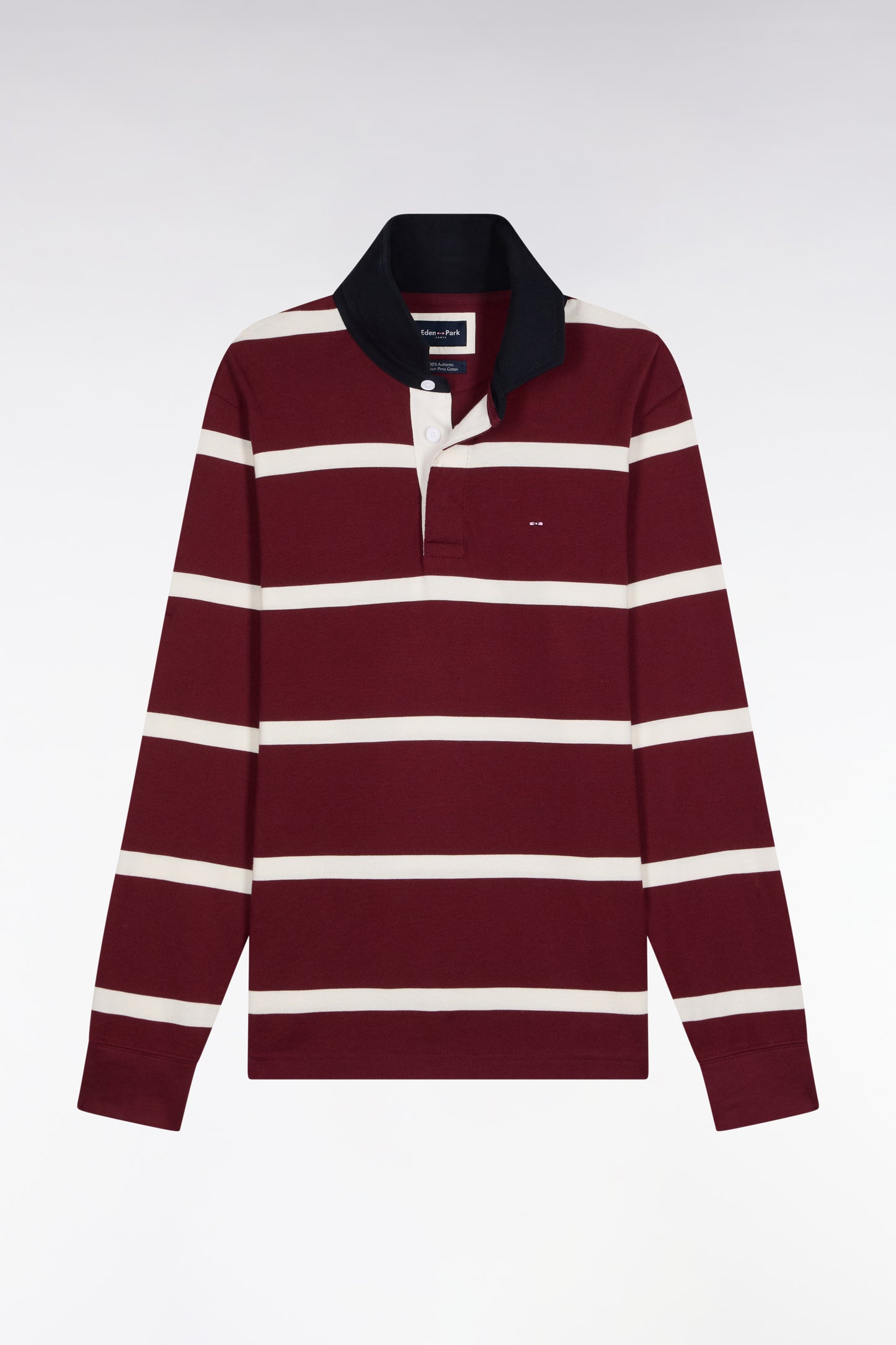 Long-sleeved jersey in burgundy cotton jersey with white stripes