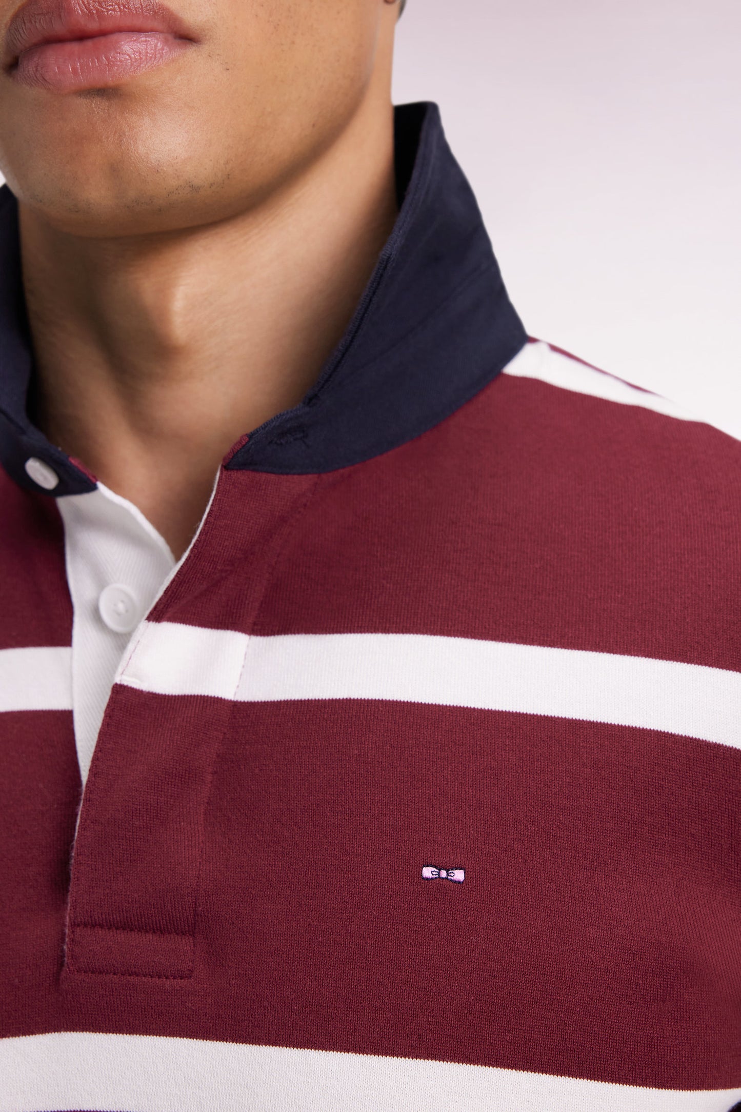 Long-sleeved jersey in burgundy cotton jersey with white stripes